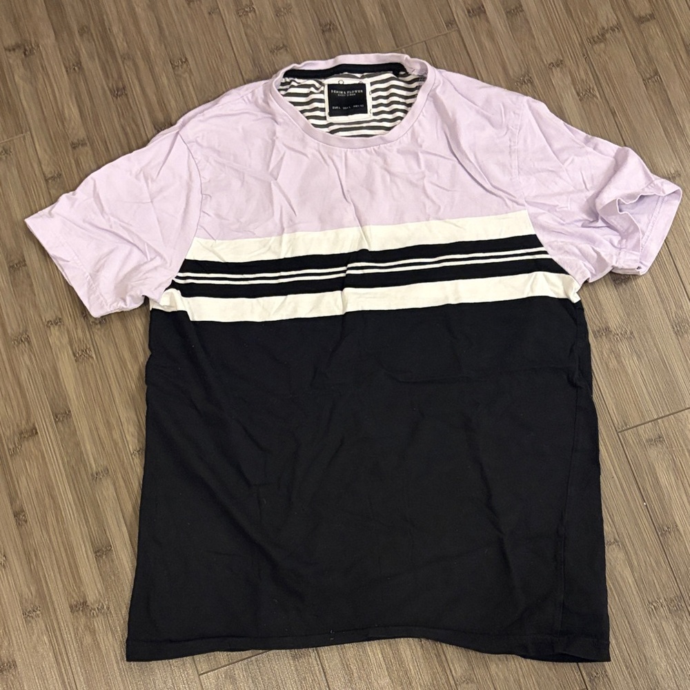 Denim & Flower Lilac, Black, and White Striped Short Sleeve Tee